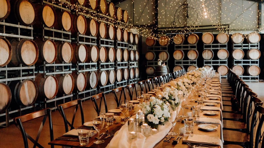 Barrel room wedding reception 1 Winery Wedding Victoria